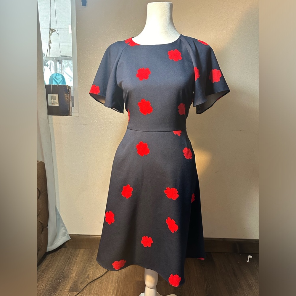 Banana republic navy blue w/ red floral print cute sleeves and flowy Flow size0 - Picture 11 of 16